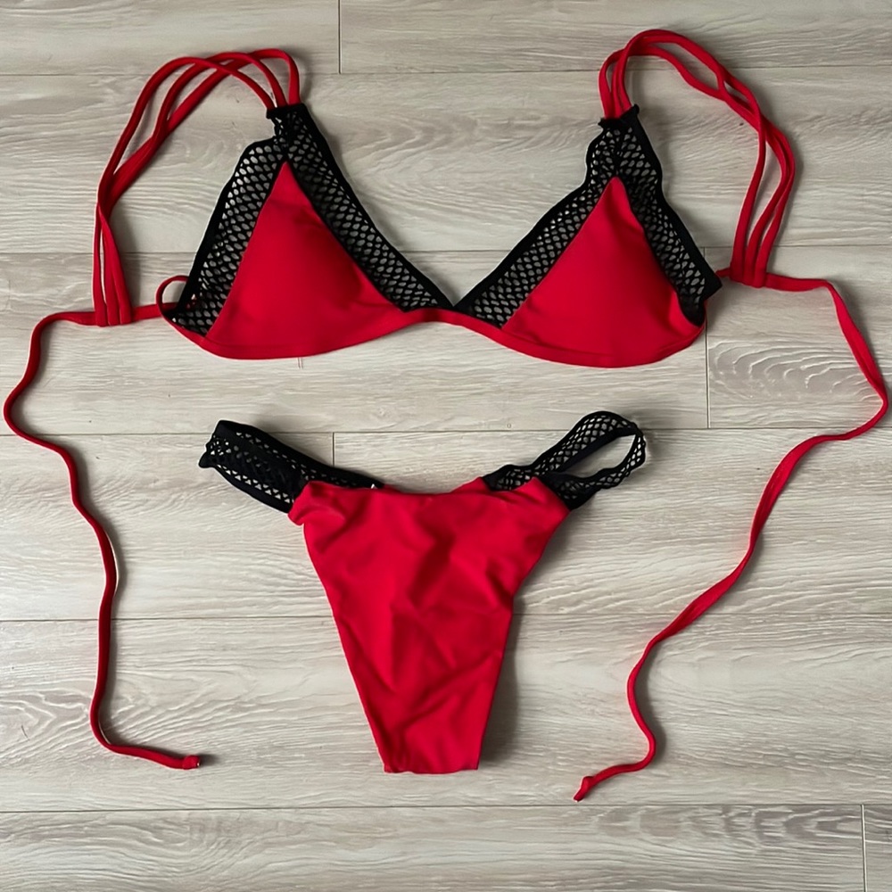 Red and black mesh Bikini